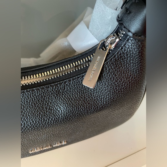 NWT Michael Kors Pebble Leather Cora Pouchette - Black with Silver Hardware - Picture 8 of 15